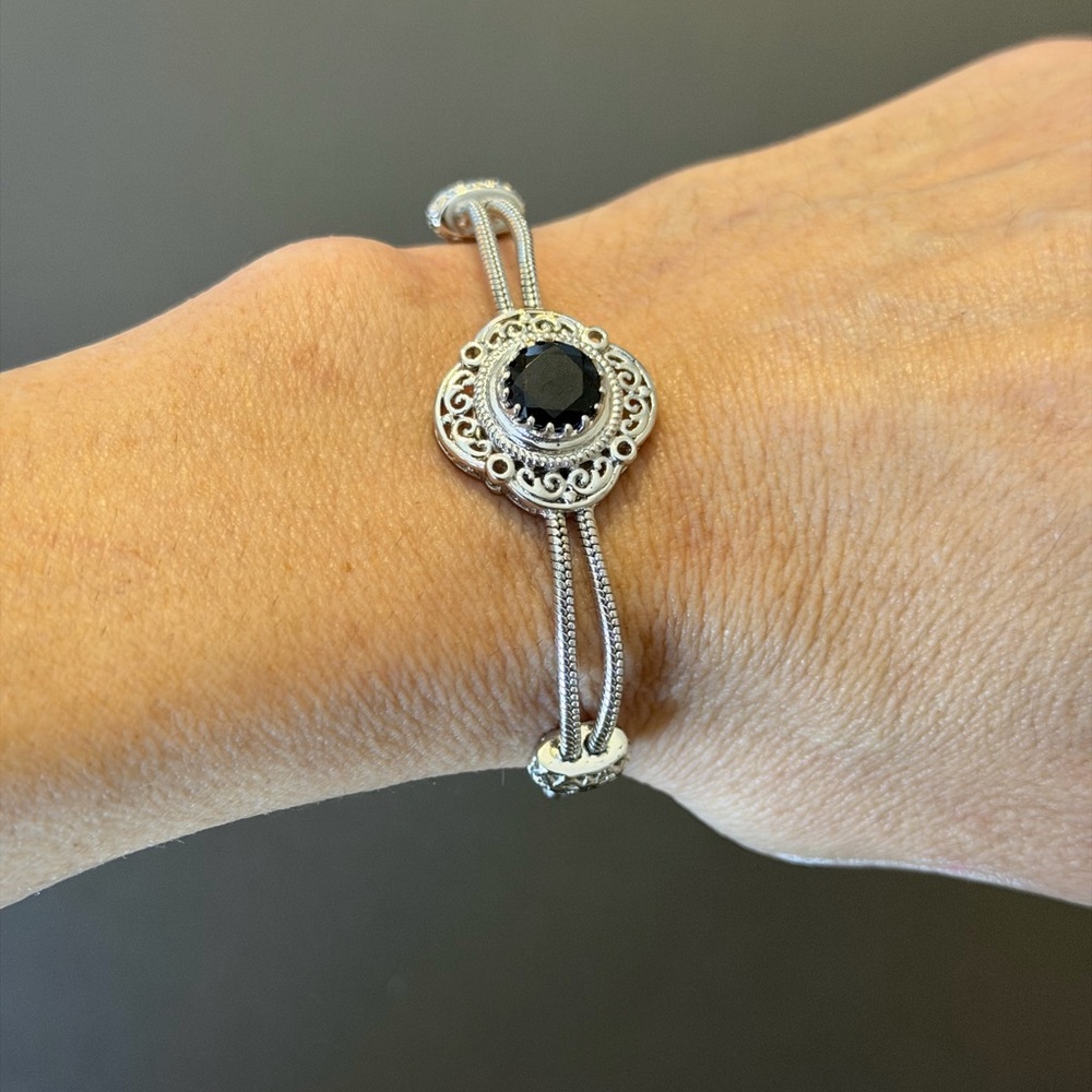Karis 925 Sterling Silver Black Onyx Filigree Toggle Bracelet - Picture 4 of 5